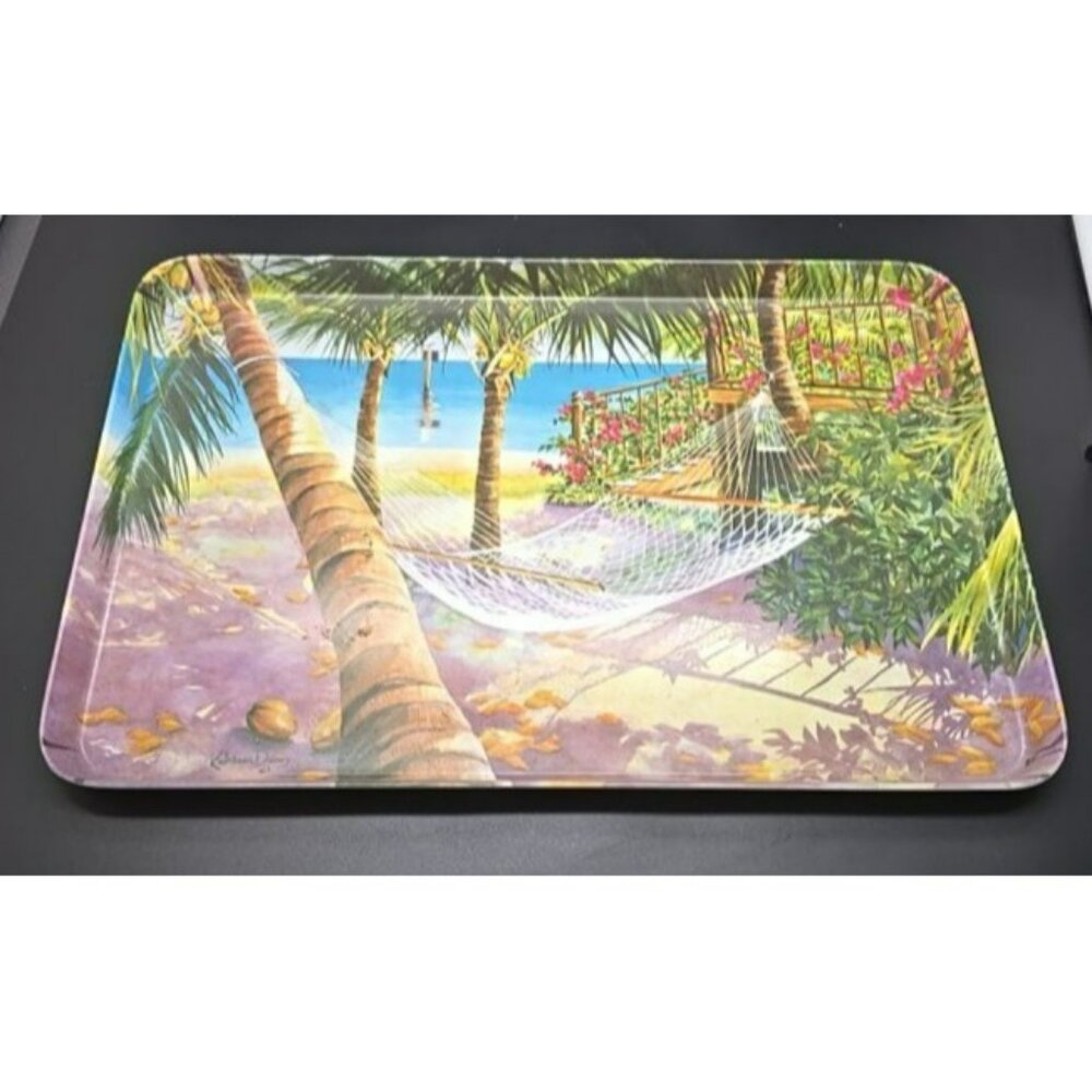 Melamine Tray Tropical Palm Tree & Hammock By R2S Made In Italy 17.5"x12" DH1309